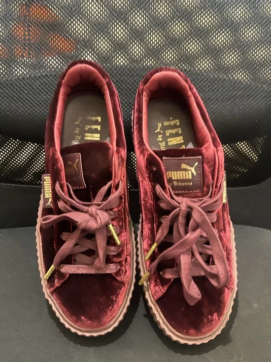 Puma Women's Velvet Platform Sneakers - Maroon with Gold Accents - Picture 5 of 5